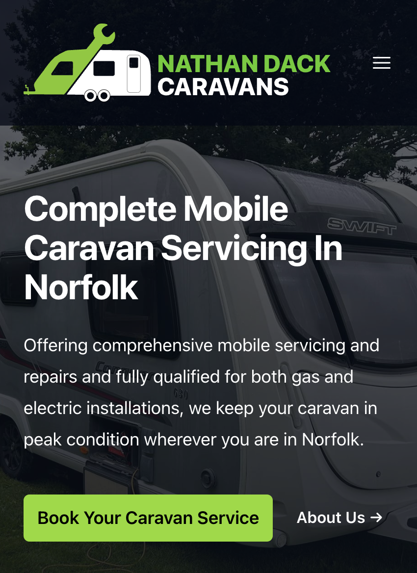 Nathan Dack Caravans Mobile Responsive Website